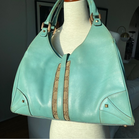Gucci Turquoise Jackie O Large Leather Hobo Handbag - Picture 2 of 16
